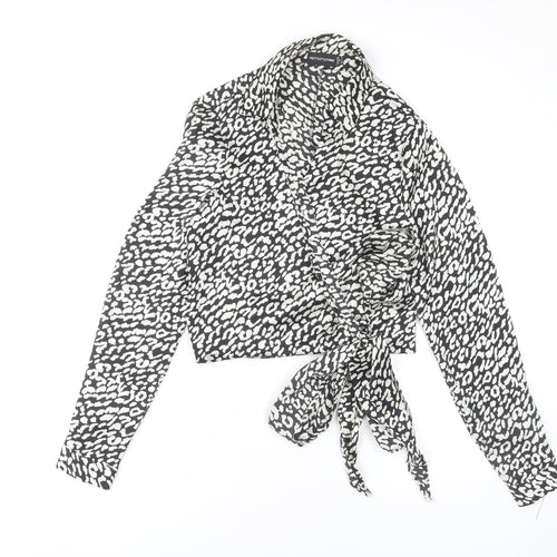 PrettyLittleThing Women's Black Animal Print Wrap Blouse Size 6