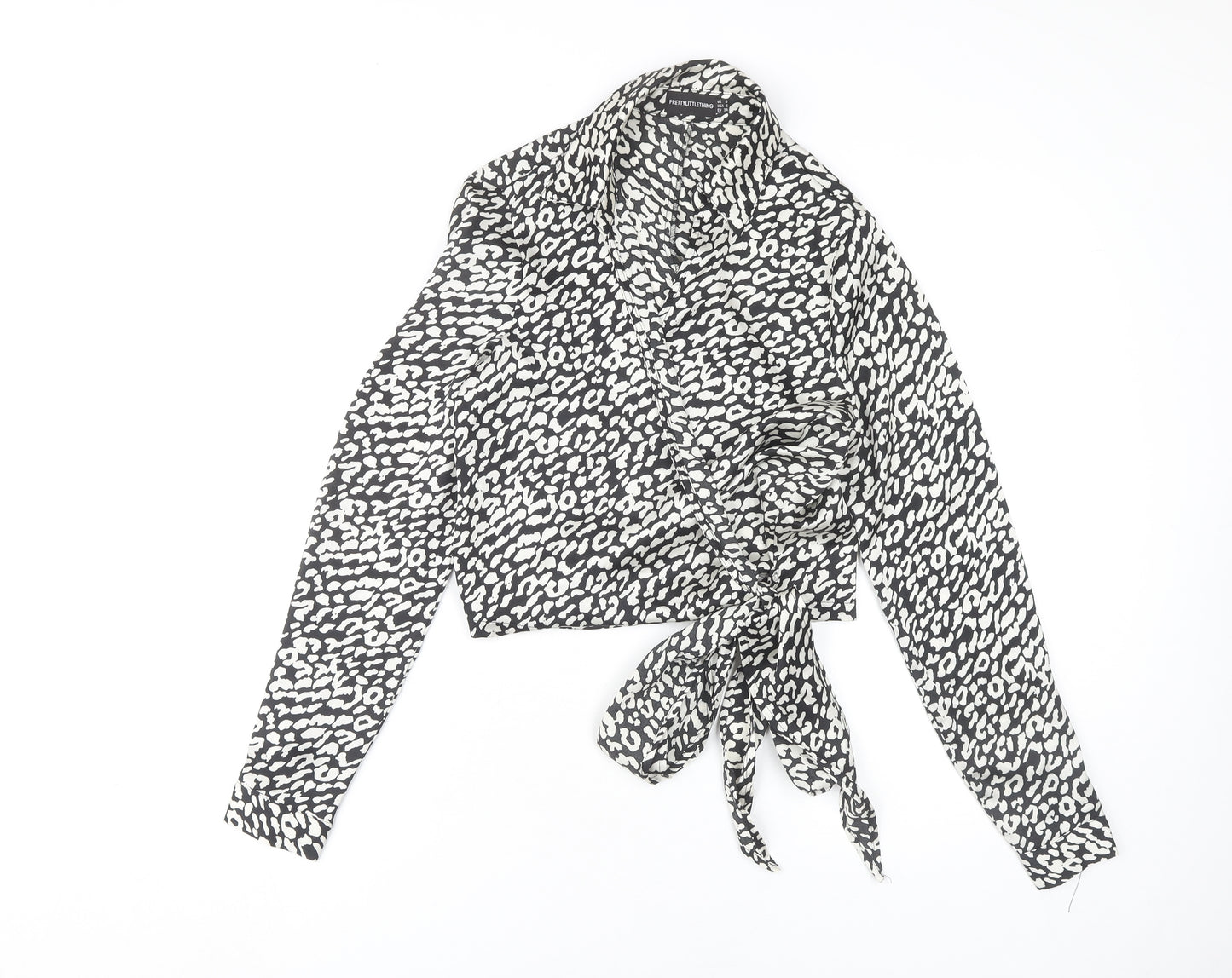 PrettyLittleThing Women's Black Animal Print Wrap Blouse Size 6