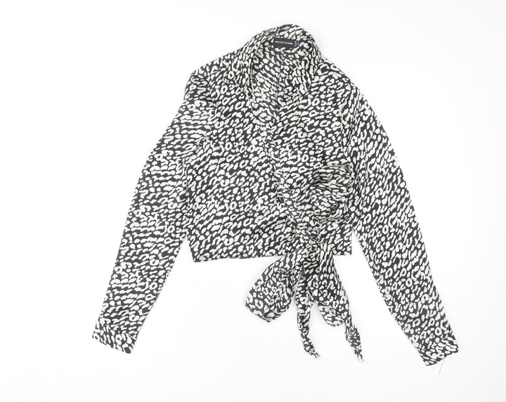 PrettyLittleThing Women's Black Animal Print Wrap Blouse Size 6