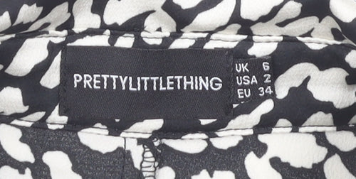 PrettyLittleThing Women's Black Animal Print Wrap Blouse Size 6