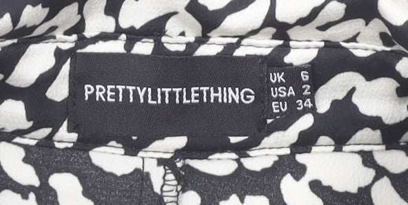 PrettyLittleThing Women's Black Animal Print Wrap Blouse Size 6