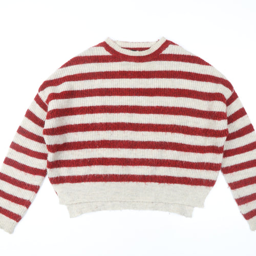Zara Women's Red Striped Pullover Jumper M