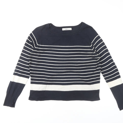 Zara Women's Blue Striped Pullover Jumper Size 8