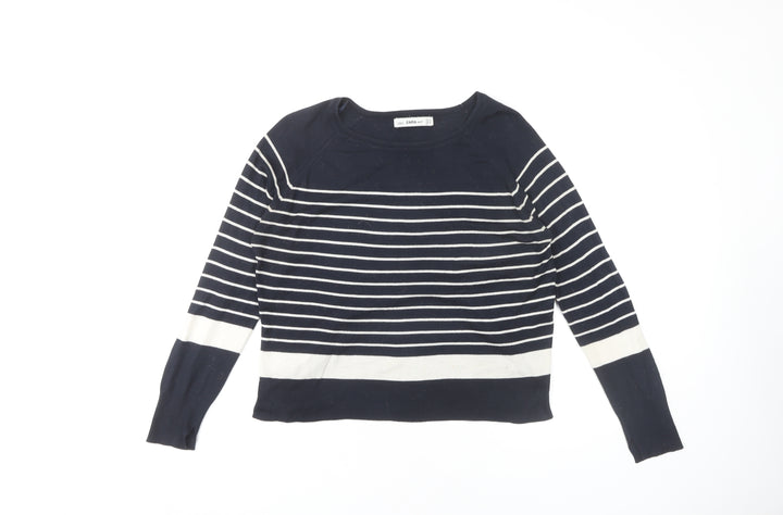 Zara Women's Blue Striped Pullover Jumper Size 8