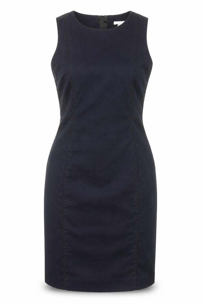 Front view of H&M Women's Black Sheath Dress, size 12, Sleeveless