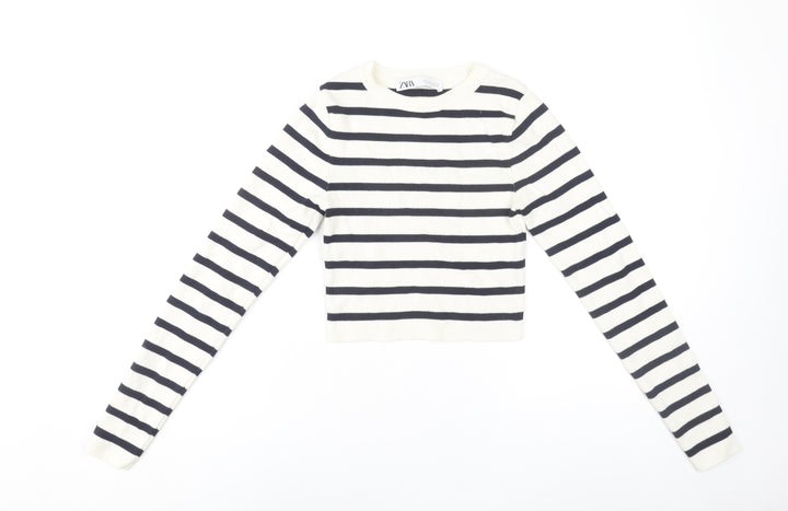 Zara Women's Striped Cropped T-Shirt S