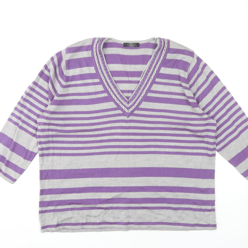 Bm Women's Purple Striped Pullover Jumper Size L