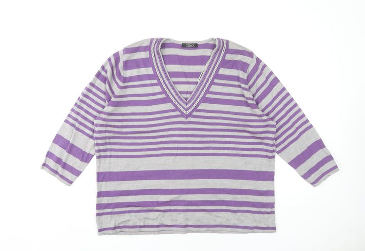Bm Women's Purple Striped Pullover Jumper Size L