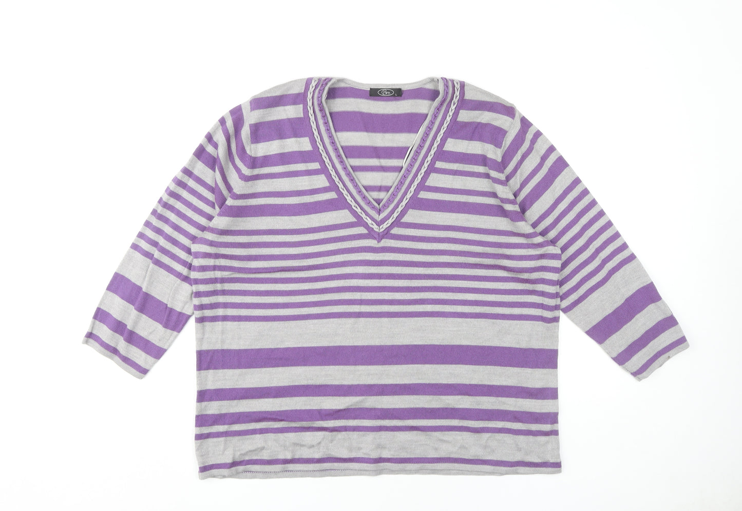 Bm Women's Purple Striped Pullover Jumper Size L
