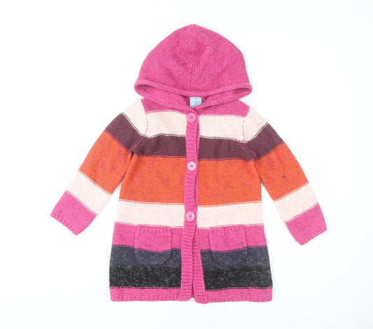 John Lewis Girls Multi Cardigan 6 Years Hooded Button Knit