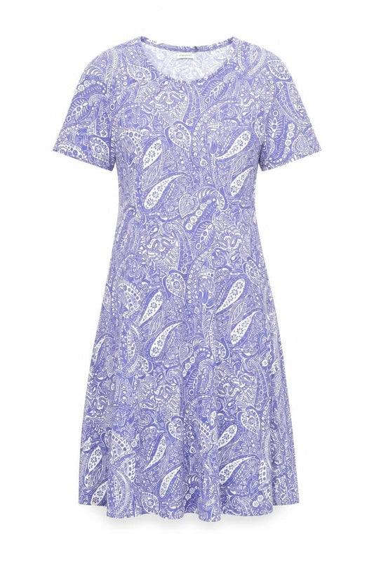 Front view of Damart Women's Blue Paisley Jersey Dress, size 12