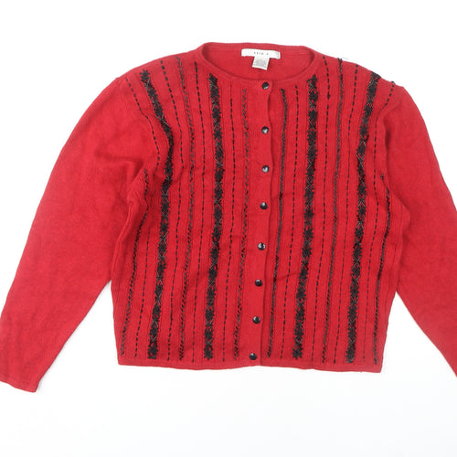 Lise J. Women's Red Cardigan L - Embroidered Knit