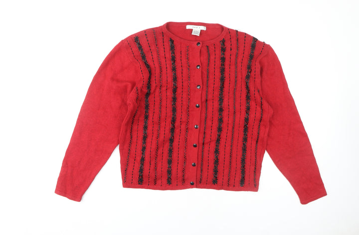 Lise J. Women's Red Cardigan L - Embroidered Knit