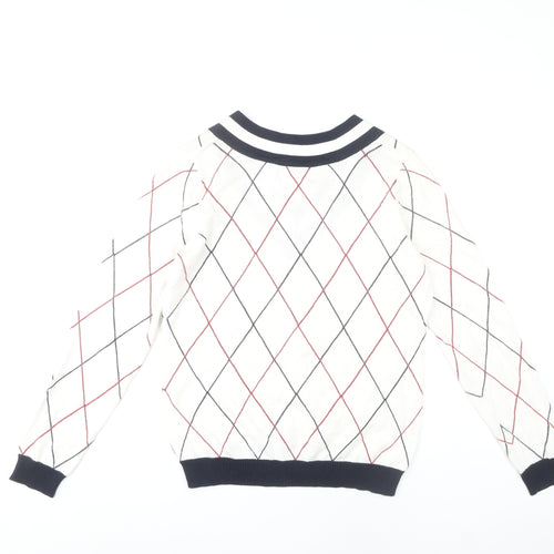 Lizgolf Women's Ivory V-Neck Argyle Pullover Jumper M