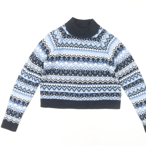 Monki Women's Blue XS Fair Isle High Neck Jumper