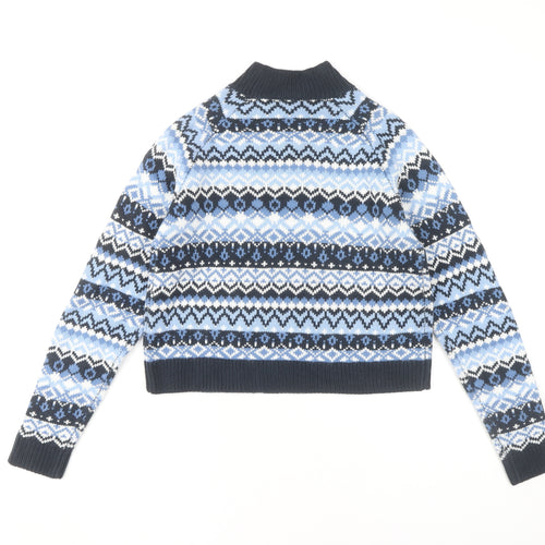 Monki Women's Blue XS Fair Isle High Neck Jumper