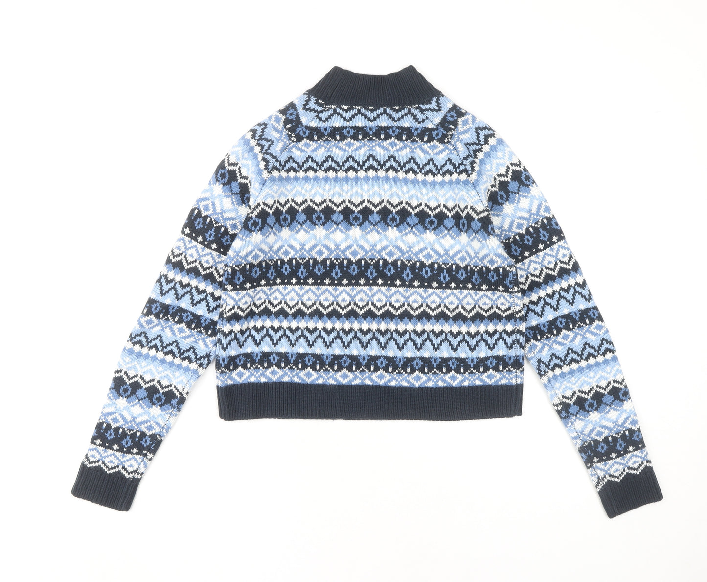 Monki Women's Blue XS Fair Isle High Neck Jumper