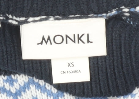 Monki Women's Blue XS Fair Isle High Neck Jumper