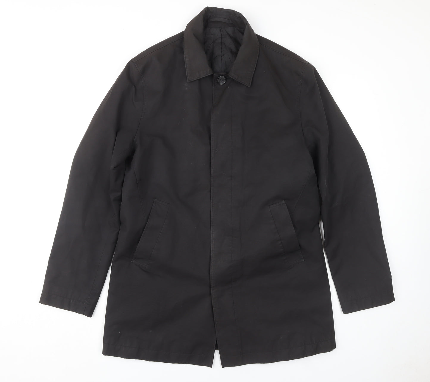 Next Men's Black Mid-Length Overcoat, M