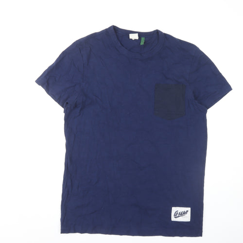 G-Star Raw Men's Blue T-Shirt, Size L, Casual Crew Neck