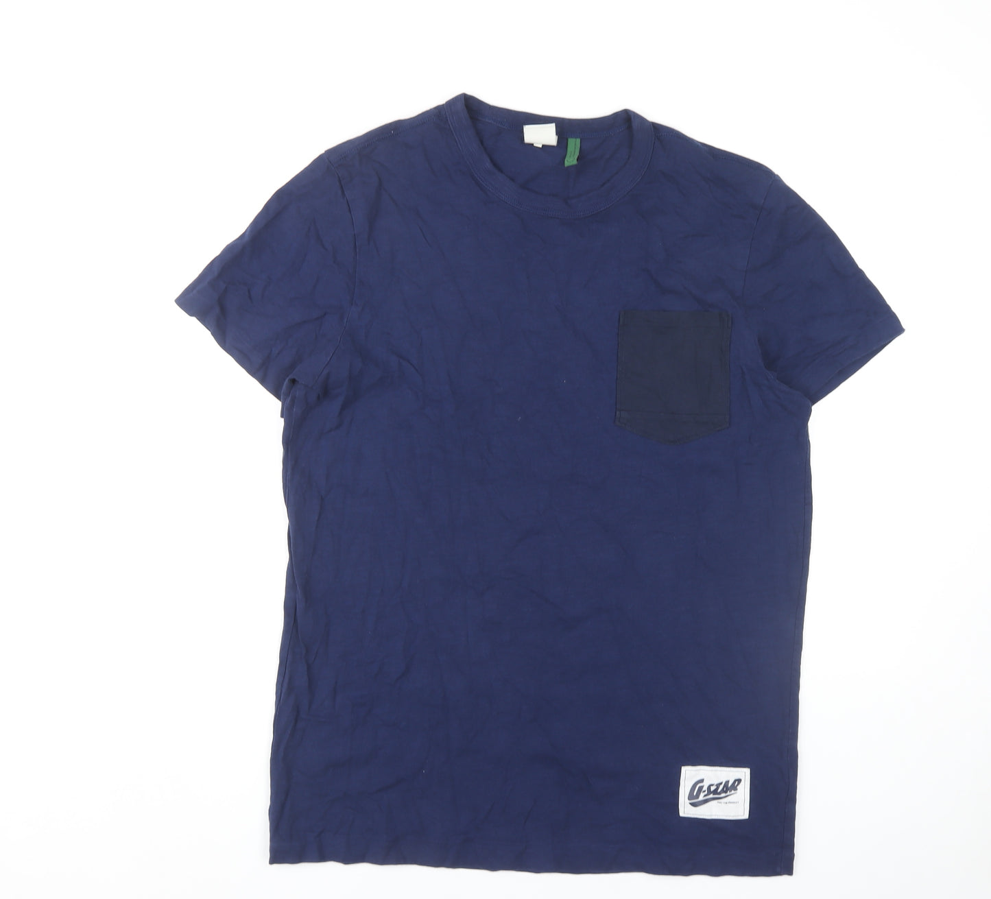 G-Star Raw Men's Blue T-Shirt, Size L, Casual Crew Neck