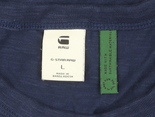 G-Star Raw Men's Blue T-Shirt, Size L, Casual Crew Neck