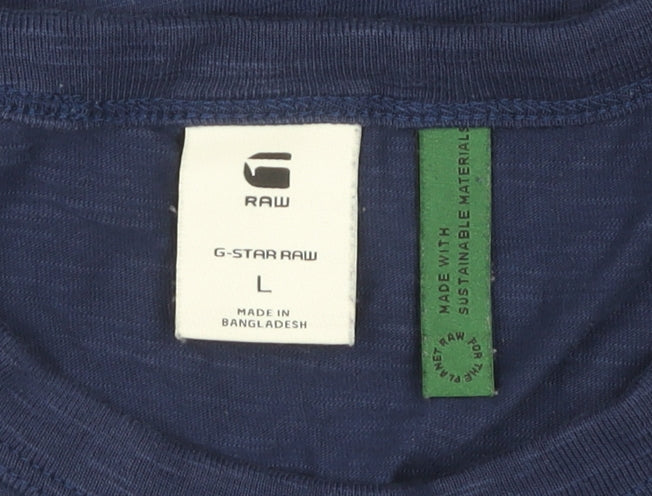 G-Star Raw Men's Blue T-Shirt, Size L, Casual Crew Neck