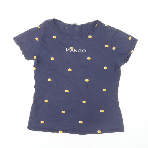 MNG Women's Blue Polka Dot T-Shirt, Size M, Cotton