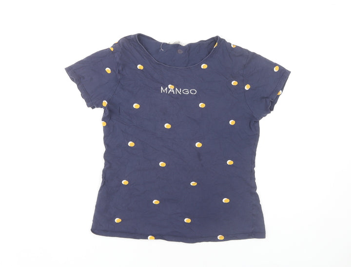 MNG Women's Blue Polka Dot T-Shirt, Size M, Cotton