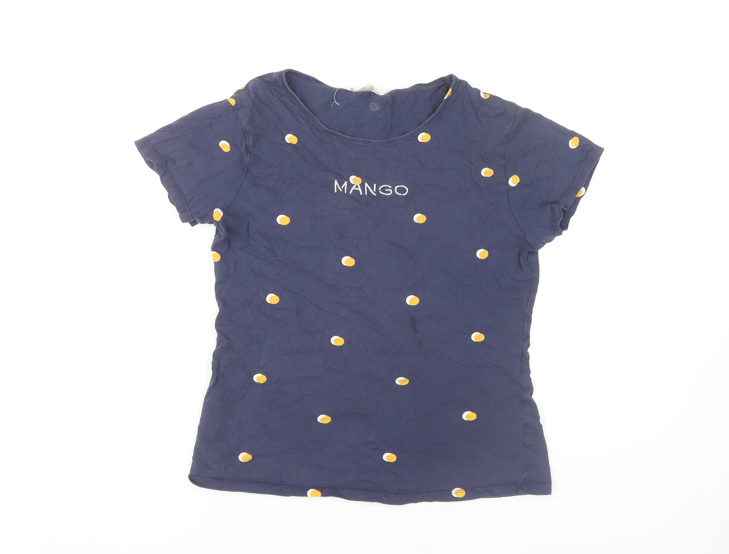MNG Women's Blue Polka Dot T-Shirt, Size M, Cotton
