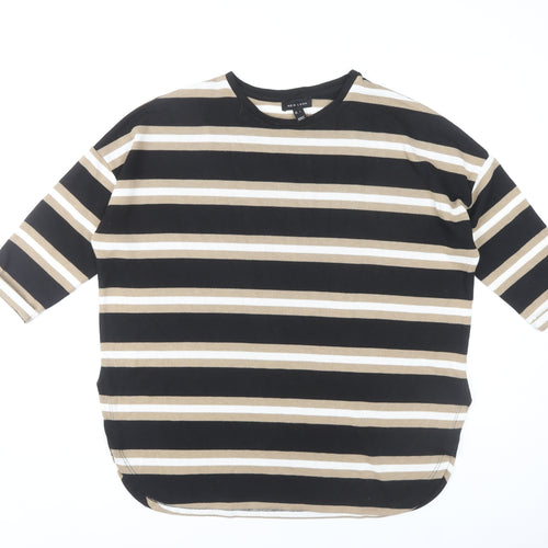 New Look Women's Striped 3/4 Sleeve Top, Black/Beige, Size S
