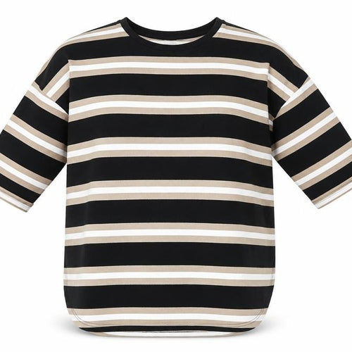 New Look Women's Striped 3/4 Sleeve Top, Black/Beige, Size S