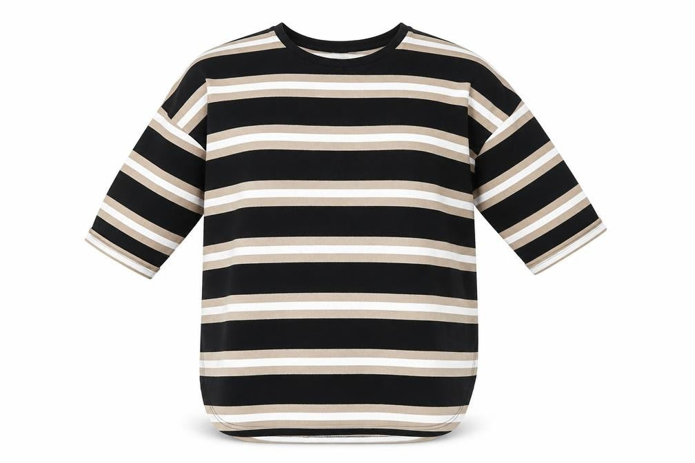 New Look Women's Striped 3/4 Sleeve Top, Black/Beige, Size S
