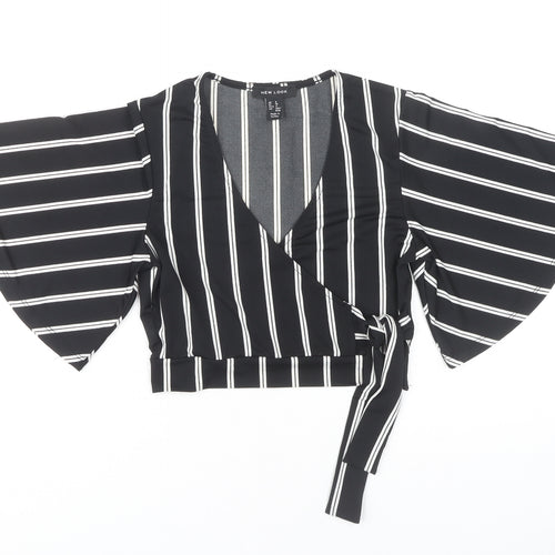New Look Women's Black Striped Wrap Blouse Size 8