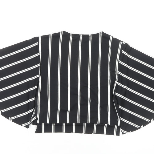New Look Women's Black Striped Wrap Blouse Size 8