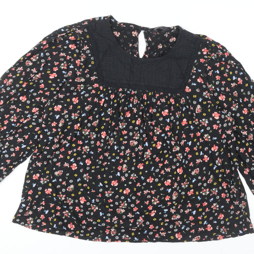 Marks and Spencer Women's Black Floral Blouse, Size 16
