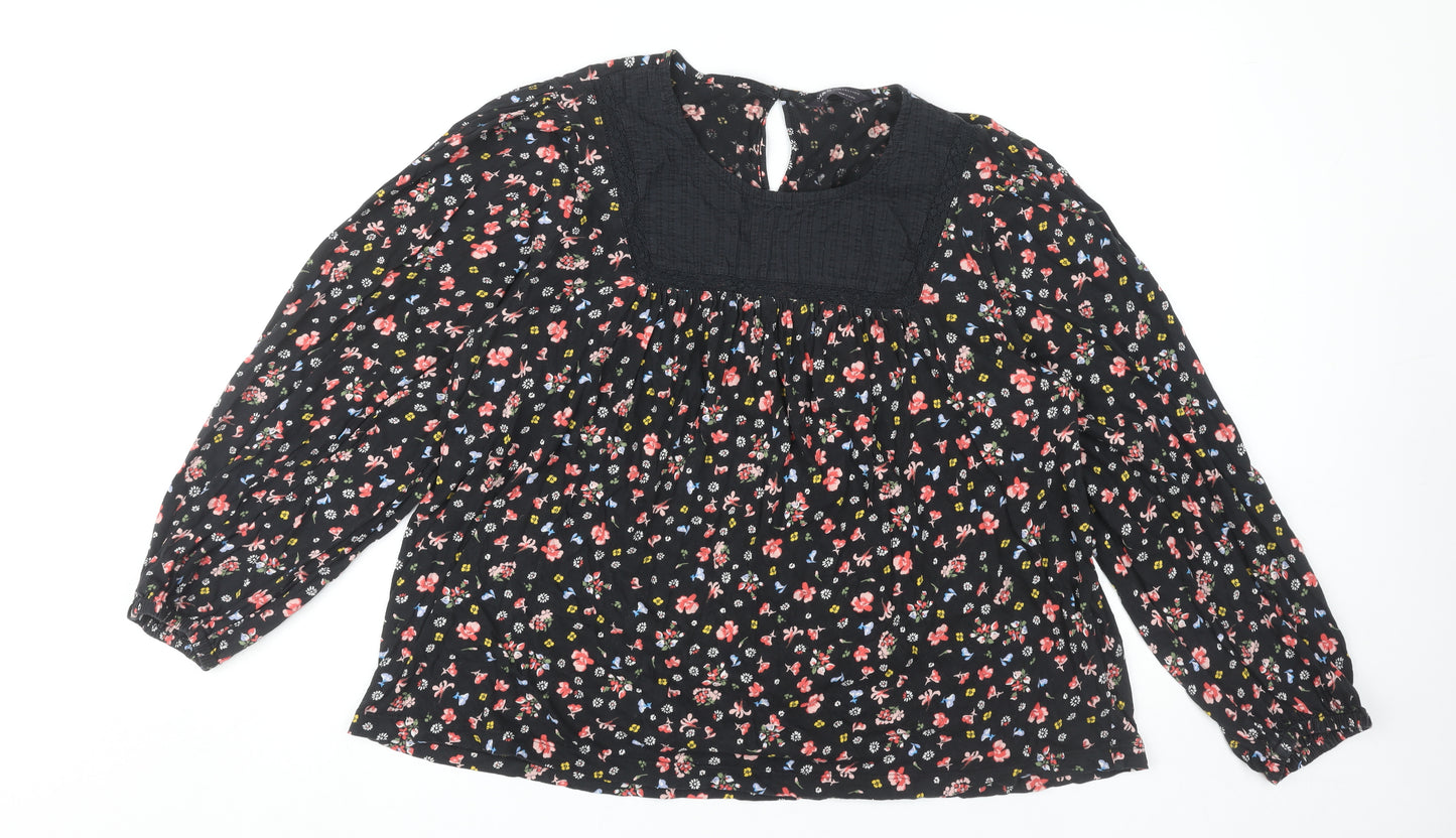 Marks and Spencer Women's Black Floral Blouse, Size 16