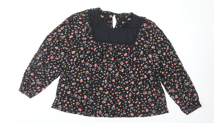 Marks and Spencer Women's Black Floral Blouse, Size 16
