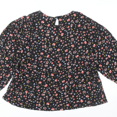 Marks and Spencer Women's Black Floral Blouse, Size 16