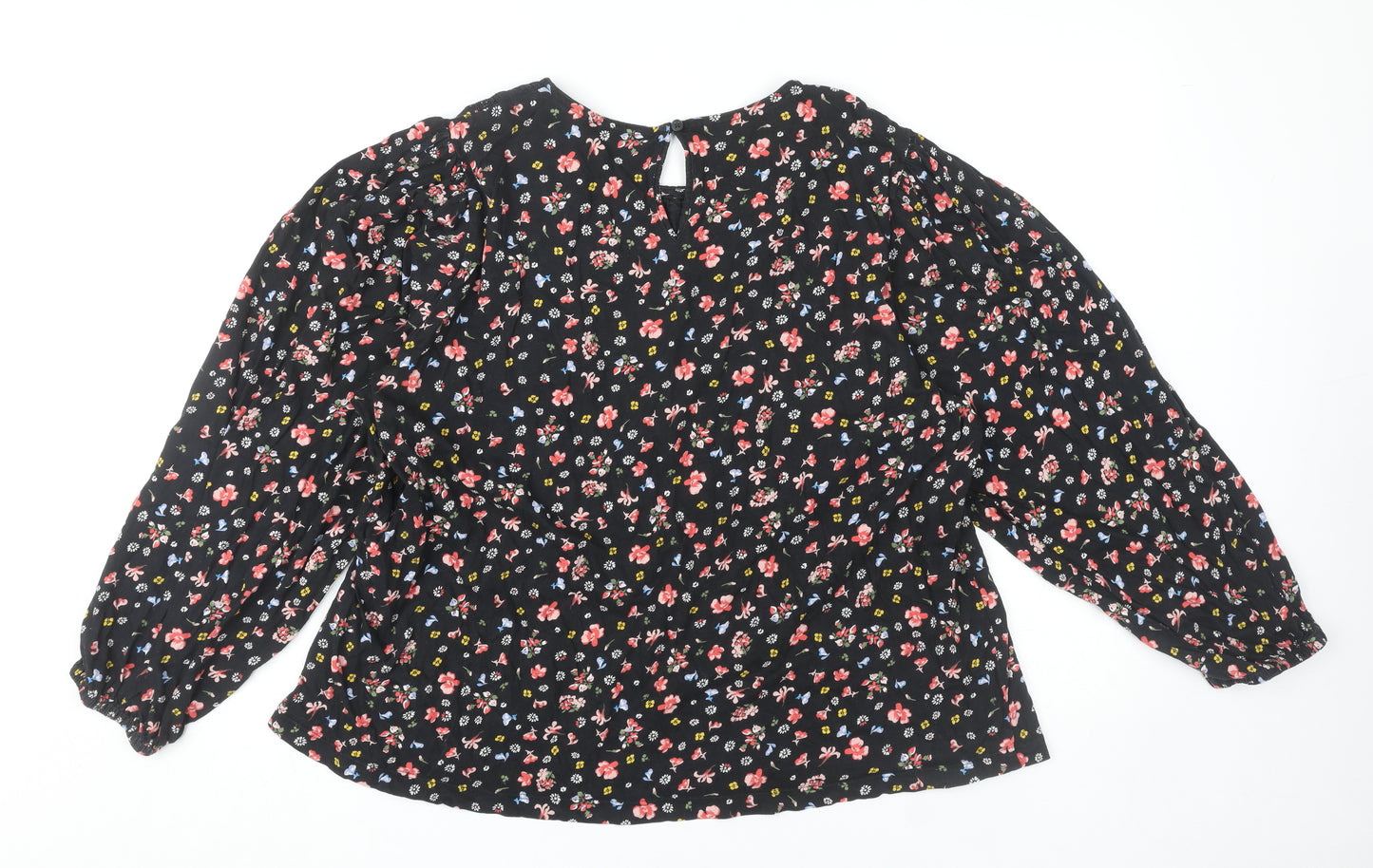 Marks and Spencer Women's Black Floral Blouse, Size 16