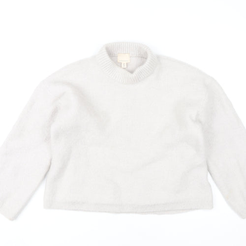 H&M Women's Ivory Crew Neck Wool Blend Pullover, Size S