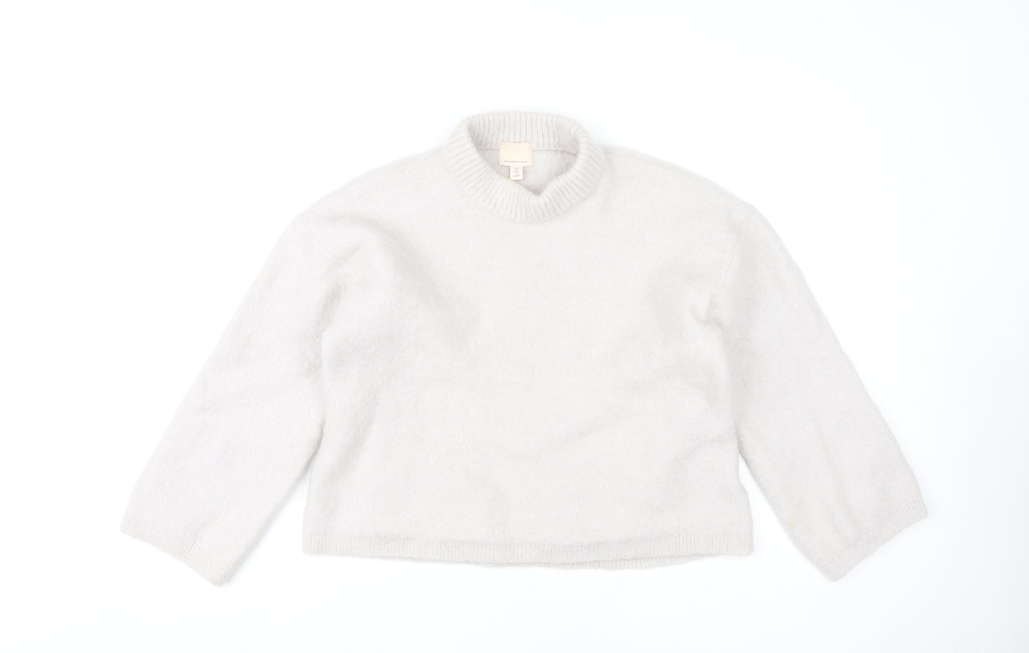 H&M Women's Ivory Crew Neck Wool Blend Pullover, Size S