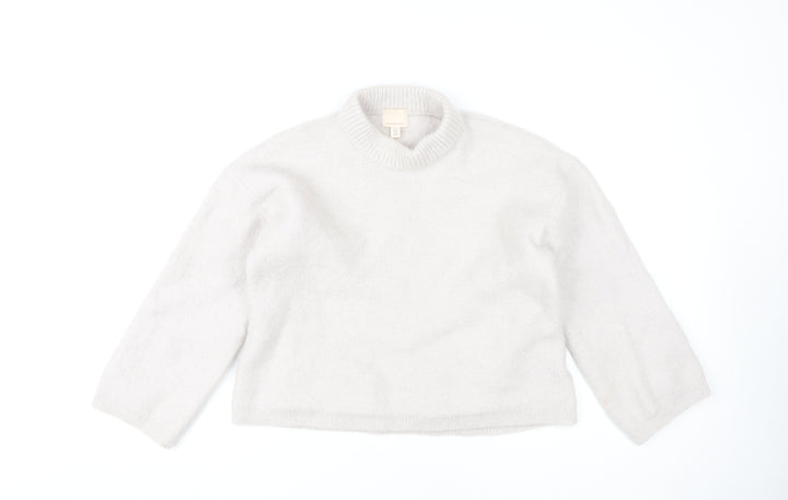 H&M Women's Ivory Crew Neck Wool Blend Pullover, Size S