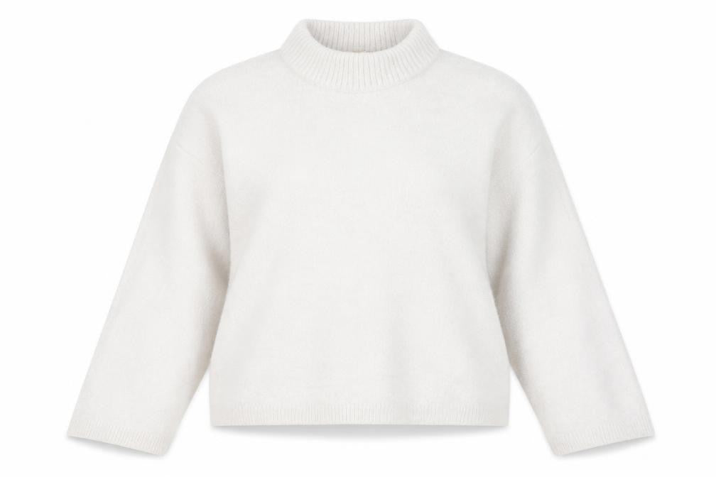 Front view of H&M Women's Ivory Crew Neck Wool Blend Pullover, size S