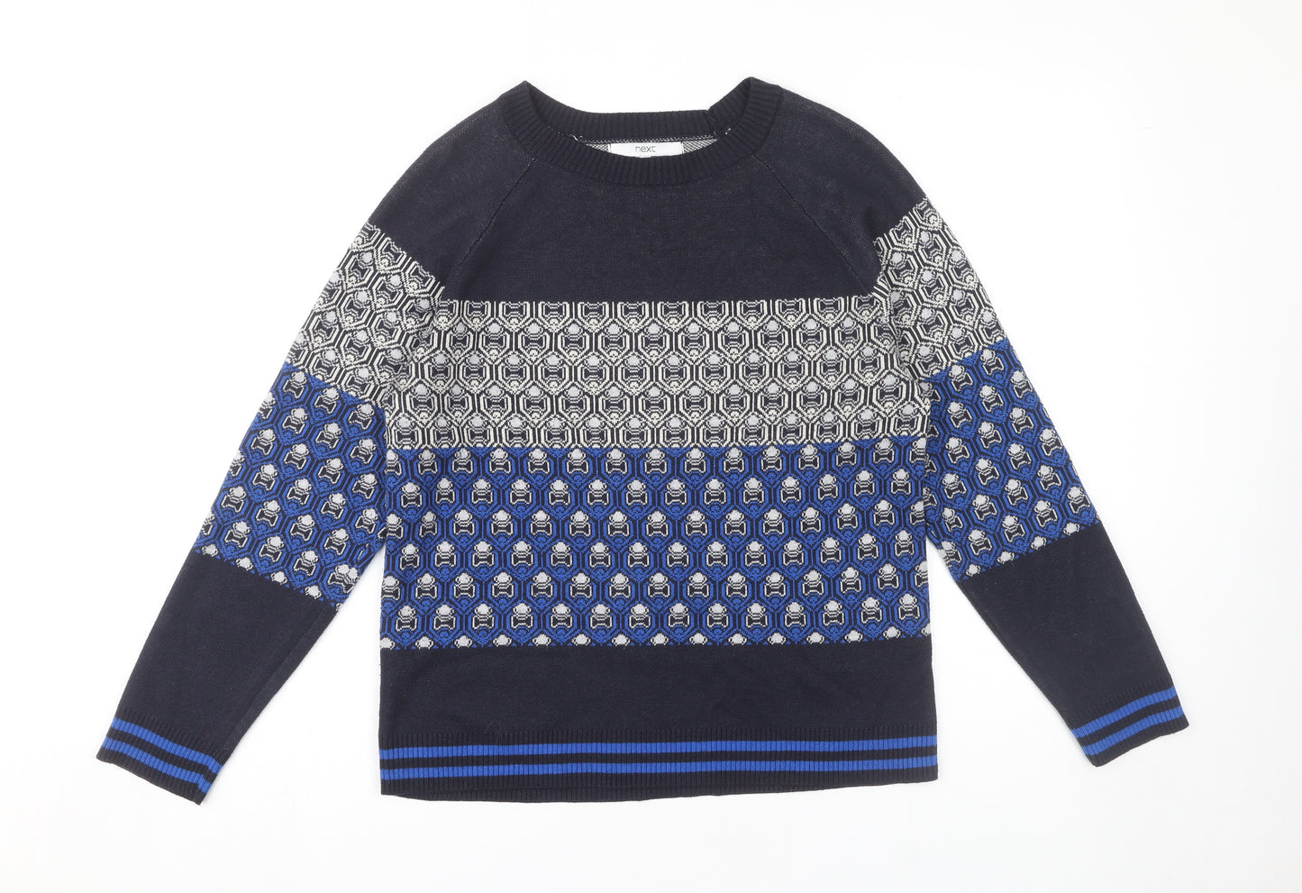 Next Women's Blue Geometric Knit Pullover Jumper Size 16