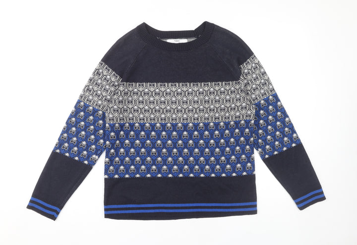Next Women's Blue Geometric Knit Pullover Jumper Size 16