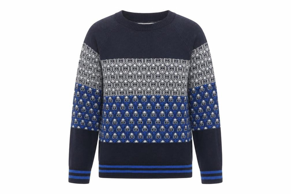 Front view of Next Women's Blue Geometric Knit jumper, size 16