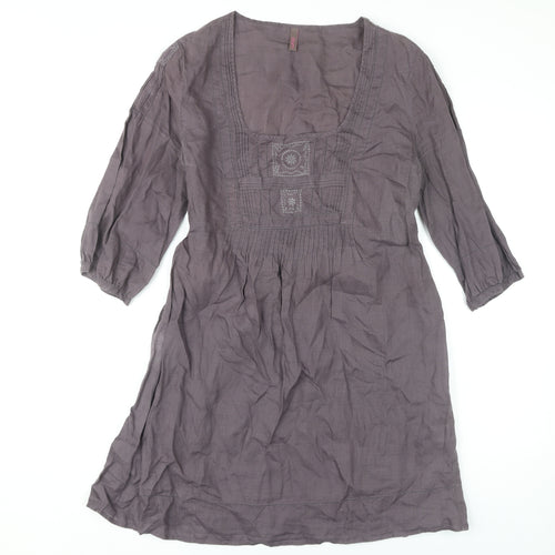 Wrap Women's Grey Embroidered Ramie Dress Size 12