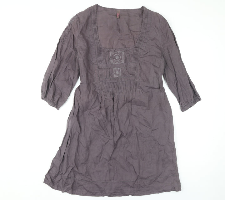 Wrap Women's Grey Embroidered Ramie Dress Size 12