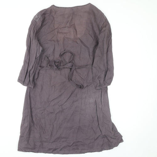 Wrap Women's Grey Embroidered Ramie Dress Size 12